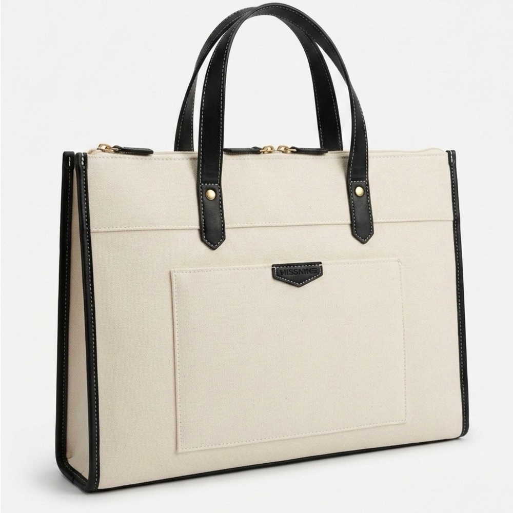 Elegant Cream and Black Women's Laptop Bag